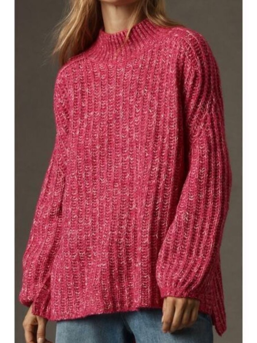 Anthropologie Pilcro Textured Tunic Sweater Fuschia Pink Size Medium